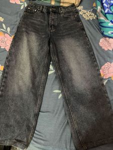 mid rise Wide Leg Washed Denim Jeans