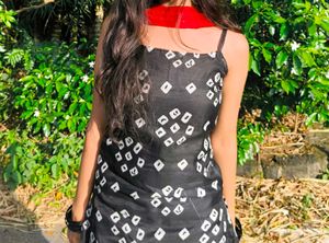 Black &amp; White Bandhani Kurta wide sharara