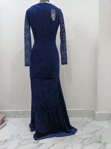 Elegant Navy Velvet Lace Dress