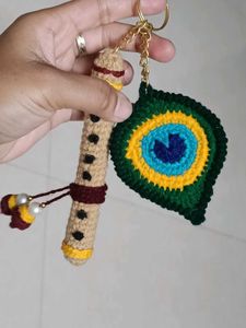 Handmade Flute &amp; Peacock Keychain