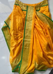 Traditional Yellow &amp; Green Silk Dhoti Set