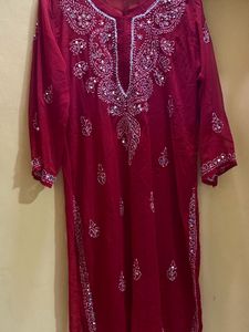Red chikankari sequin kurti