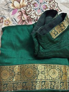 Elegant Green Silk Saree with Golden Border