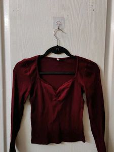 Burgundy Long Sleeve lace Top