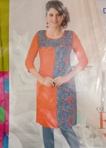 Brand New Kalamkari Peacock Print Orange With Blue