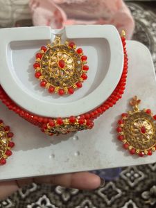 Red Beaded Choker Necklace Set