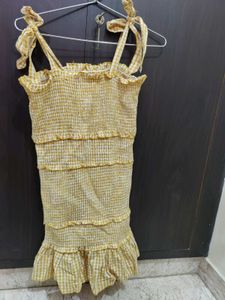Cute Yellow Gingham Smocked Dress
