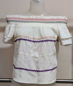 White Off-Shoulder Smocked Top