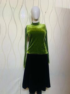 Two piece green colour top with skirt dress