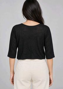 Chic Black Cropped Button-Up Top