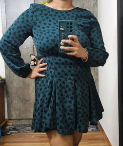 Teal Heart Print Midi Dress