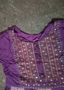 Purple Embroidered Anarkali suit with pant