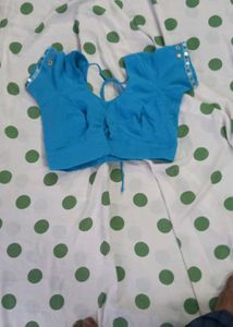 Blue Polka Dot Saree Blouse