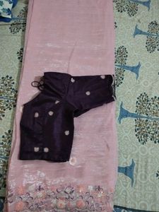 Beautiful Pink Saree with Embroidered Border