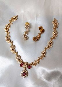 Exquisite Floral Ruby and Diamond Necklace Set