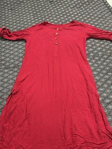 Red Kurta with Gold Buttons