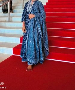 Blue Printed Kurta with Dupatta