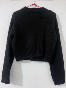 Black Cropped Cardigan Sweater