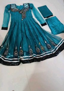 Teal Anarkali Style Lehenga Choli Set