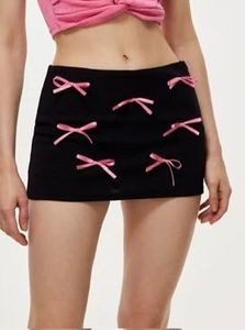 Black Mini Skirt with Pink Bows