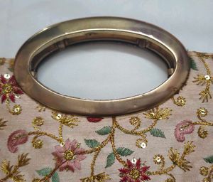 Embroidered Clutch with Golden Handle