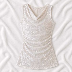Sparkling White Sequin Cowl Neck Top
