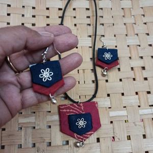 Boho Fabric Pendant Necklace &amp; Earrings Set