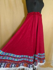 Vibrant Embroidered Red Lehenga Skirt