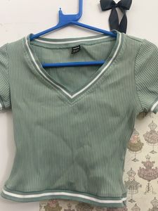 Shein Striped Ribbed V-Neck Top