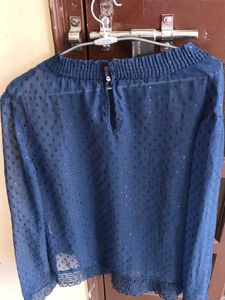 Sheer Navy Blue Polka Dot Blouse