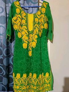 Gorgeous Green And Yellow Chikankari Kurta Set