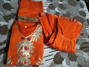 Orange Embroidered Shrara Suit