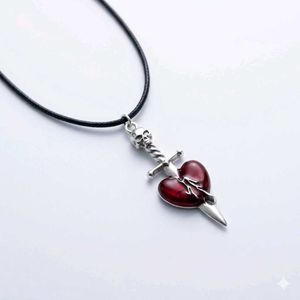 Gothic Heart & Dagger Skull Necklace