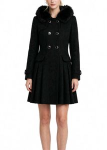 Chic Black Faux Fur Trimmed Coat
