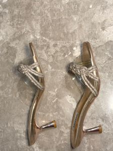 Sparkling Embellished Gold Heeled Sandals