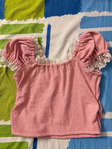 Cute Pink Puff Sleeve Top