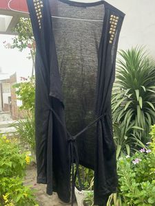 Black Studded Sleeveless Cardigan