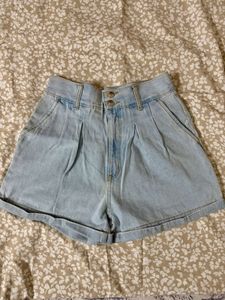 Forever 21 Denim Pleated Shorts