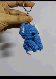 Crocheted Blue Elephant Keychain