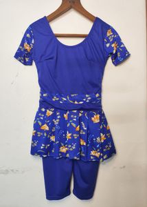 Blue Floral Swimsuit with Shorts