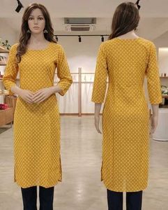Brand New Yellow Printed Straight Kurti