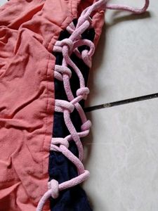 Unique Lace-Up Coral &amp; Navy Dress
