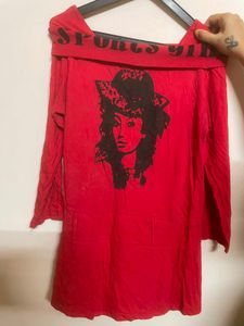 Red Graphic Print Tunic Top