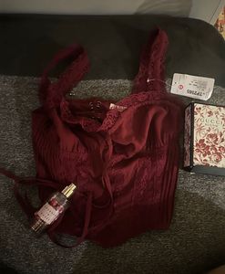 Burgundy Lace Corset Top with tag