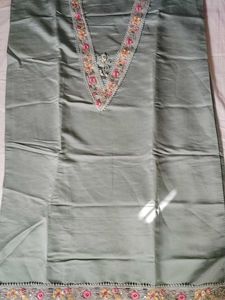 Green Embroidered Dress Material Set