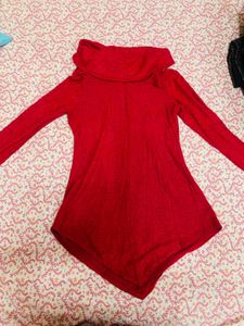 Red Cowl Neck Long Sleeve Top