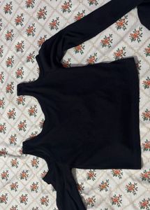 Black Ribbed Long Sleeve Top