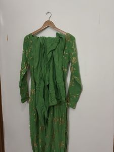 Elegant Green Kurta set with Gold Floral Print