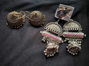 Set of 2 Antique Oxidized Jhumka Earrings