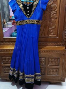 Elegant Blue & Gold Anarkali Dress